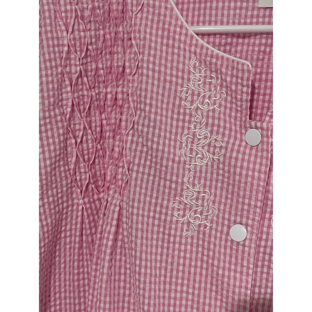 Miss Elaine Pink Gingham Housecoat Grannycore Cottagecore Snap Front Robe 3X - Picture 3 of 7
